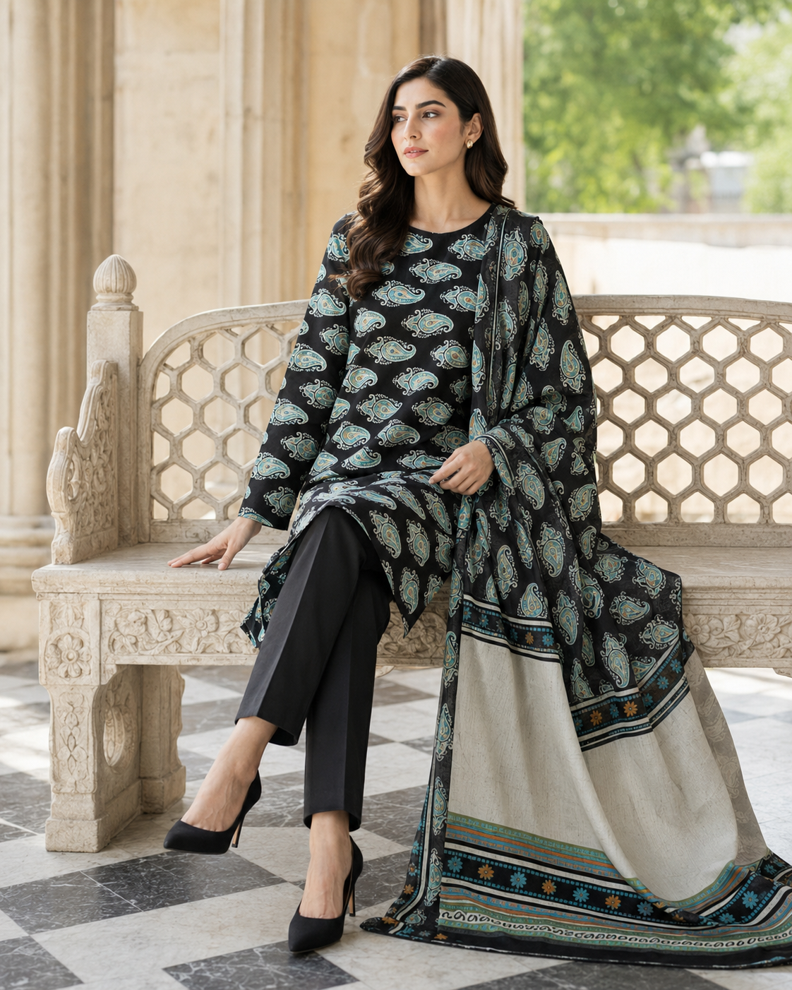 Mehwar Pret – Midnight Paisley Elegance