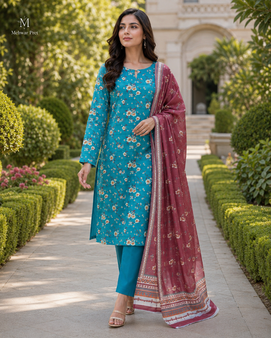Mehwar – Azure Rose Floral Ensemble