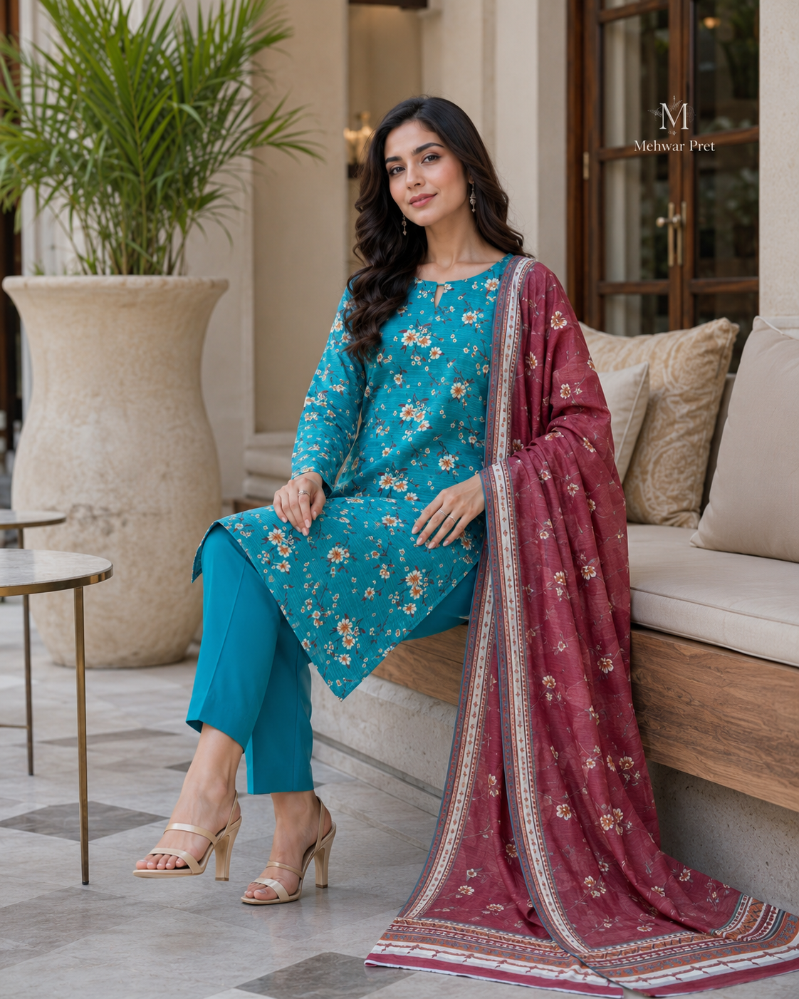 Mehwar – Azure Rose Floral Ensemble