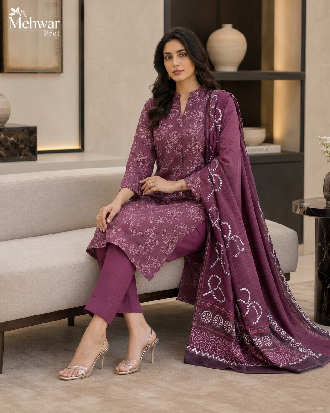 Mehwar – Plum Serenity Embroidered Ensemble