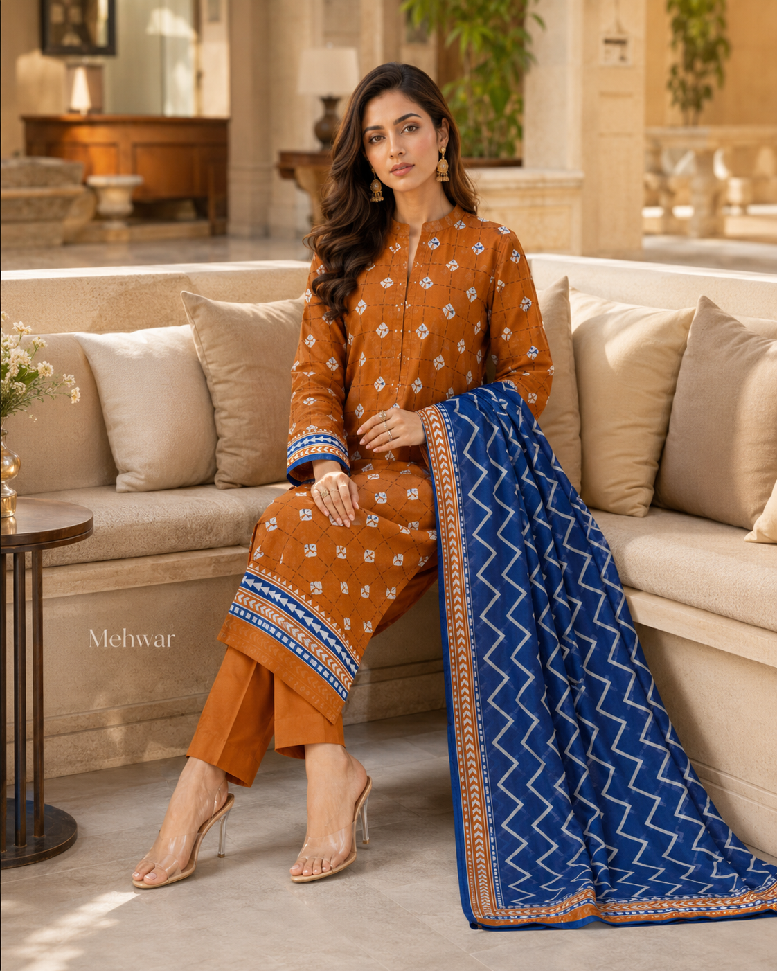 Mehwar Pret – Azure Heritage Mustard Ensemble