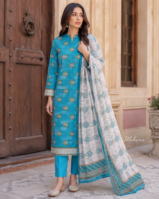 Mehwar – Turquoise Serenity Printed Lawn Suit