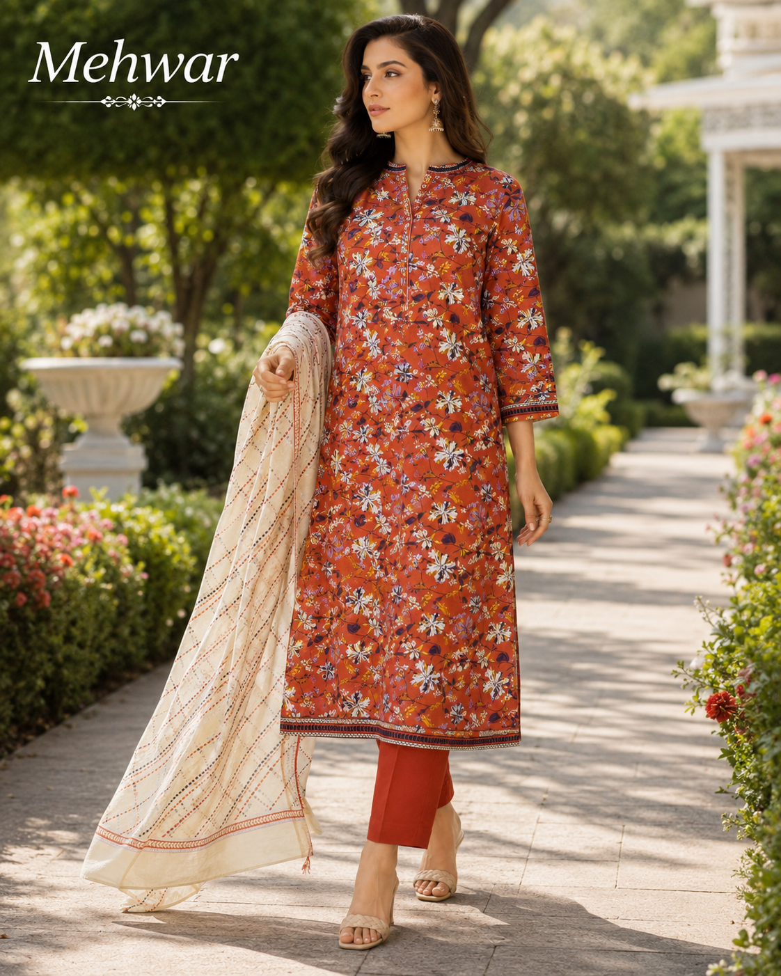 Mehwar – Autumn Blossom Printed Lawn Suit