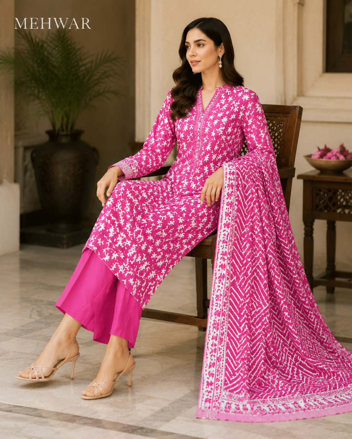 Mehwar – Fuchsia Bloom Printed Lawn Suit