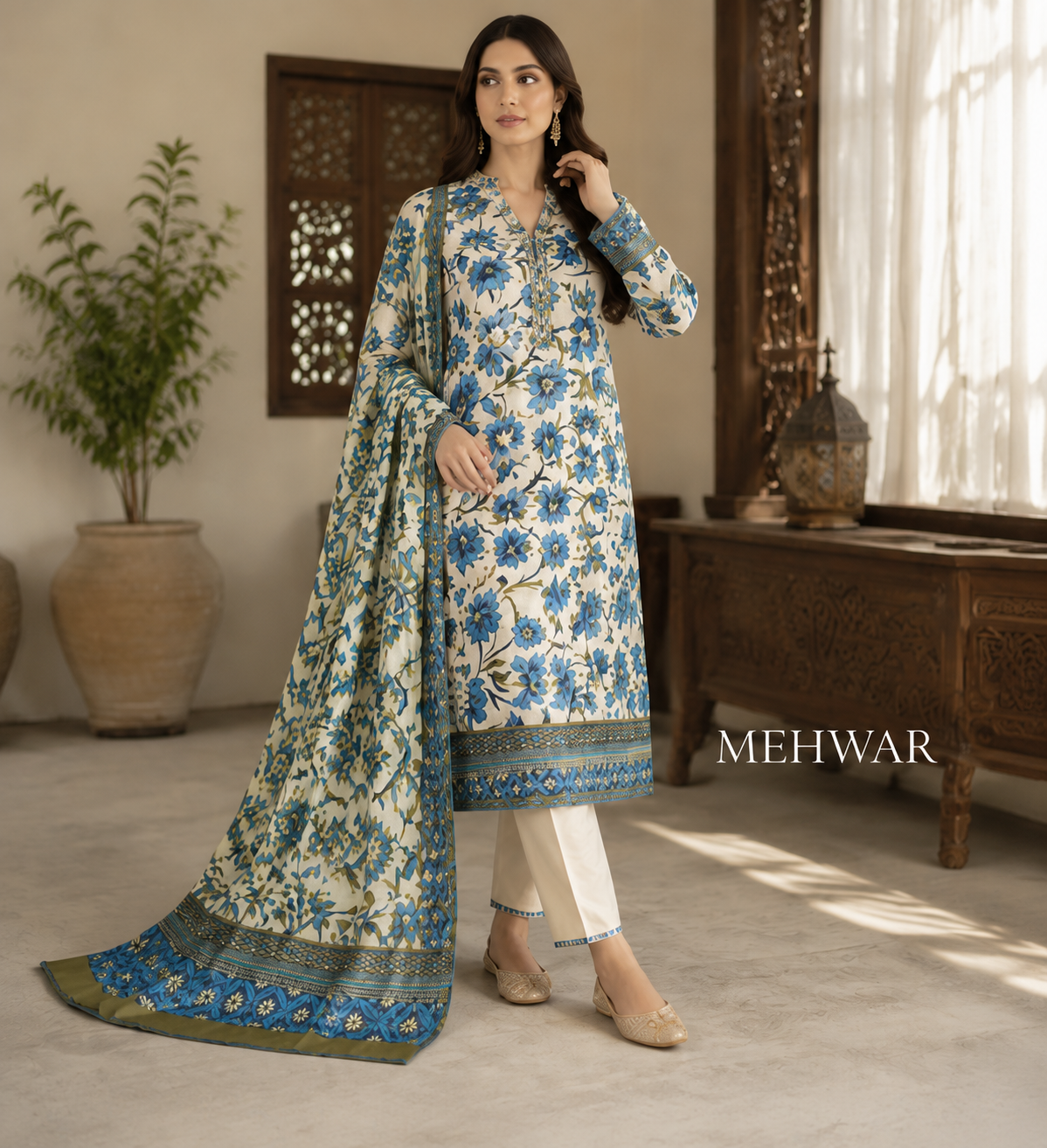 Mehwar – Blush Heritage Printed Lawn Ensemble