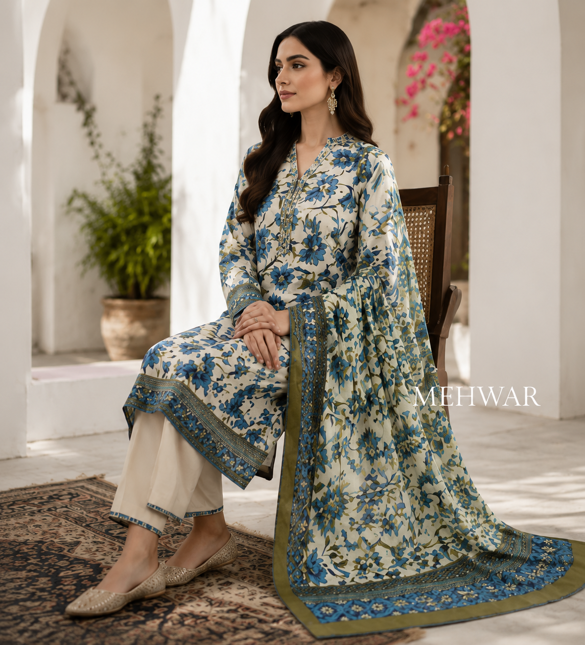 Mehwar – Azure Blossom Printed Lawn Suit